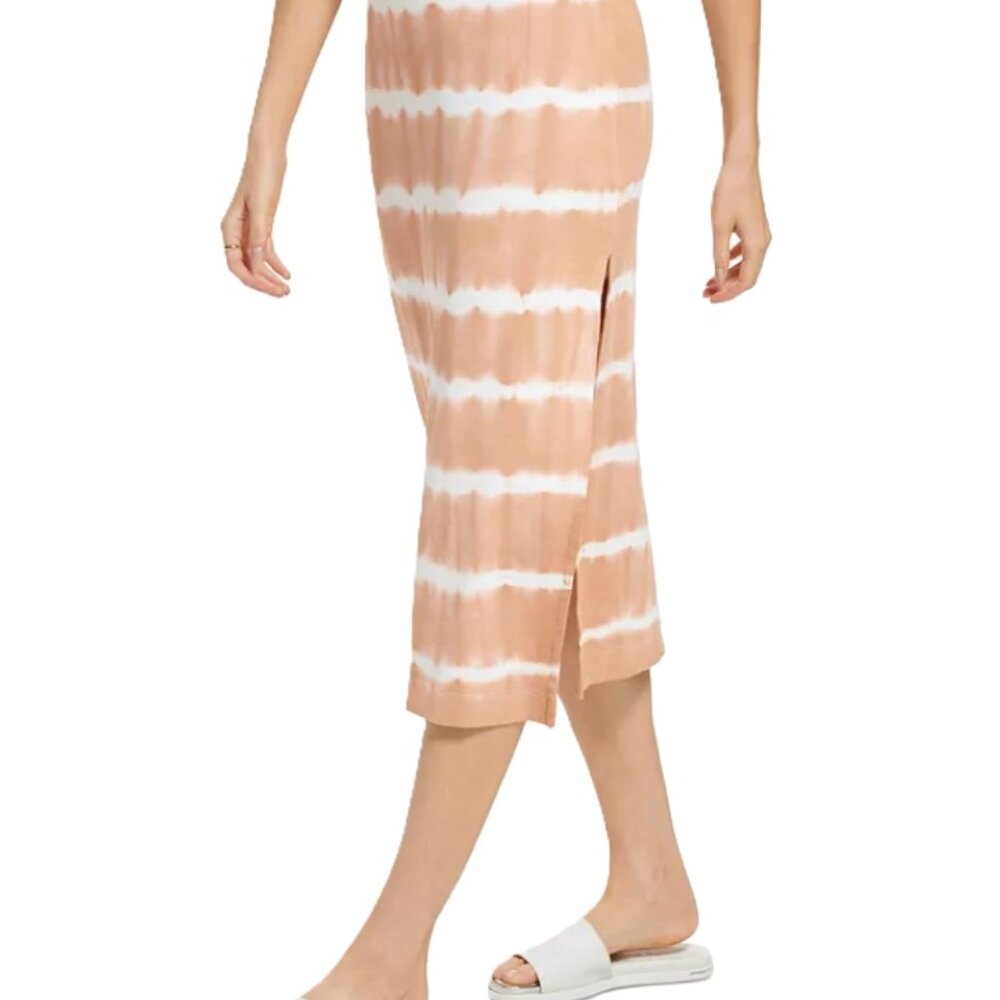DKNY Summer Midi Skirt Side Slit Beachy Tie Dye Striped Resortwear Festival Boho